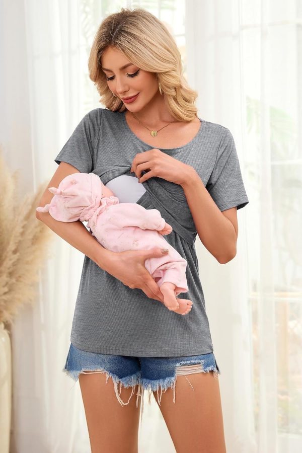 Smallshow Nursing Shirts 4 Pack Rayon Spandex Maternity Tops-2