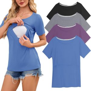 Smallshow Nursing Shirts 4 Pack Rayon Spandex Maternity Tops-0